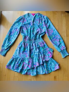 Lilly Pulitzer Blue Dress with Pink & Green Floral Print